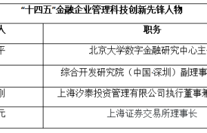 “十四五”金融企业管理科技创新先锋人物获奖名单